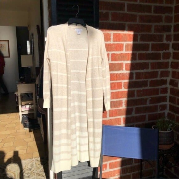 London Kaye Cotton Blend Knit Open Front Long Cardigan Sweater Duster XS - Picture 1 of 6